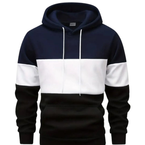 Men's Navy, White & Black Horizontal Stripe Pullover Hoodie