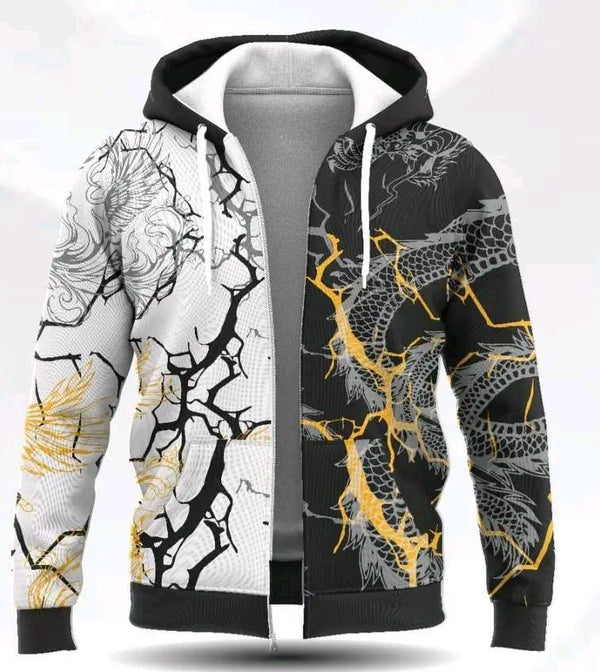 Men's Premium Graphic Zip-Up Hoodie with Oriental Dragon Design