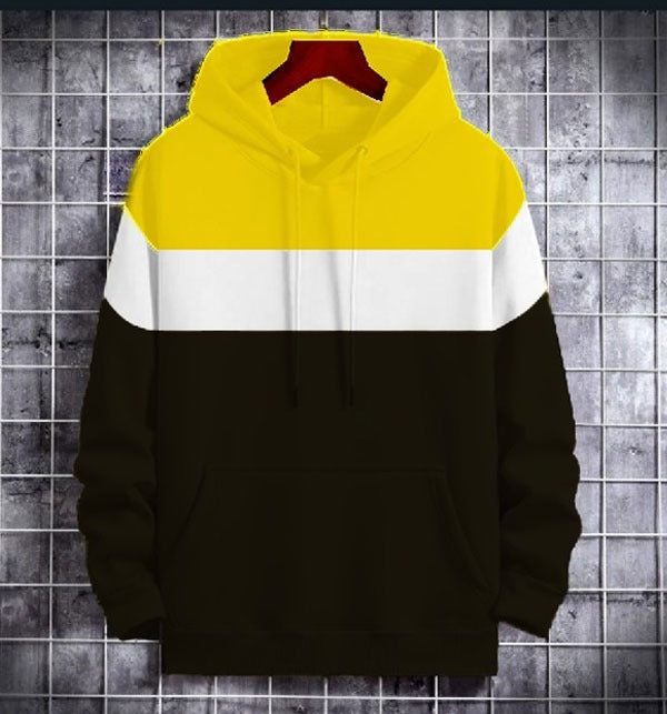 Men's Horizontal Stripe Pullover Hoodie with Color Block Design