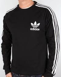 Adidas Black Long Sleeve Crew Neck with Classic Three Stripes